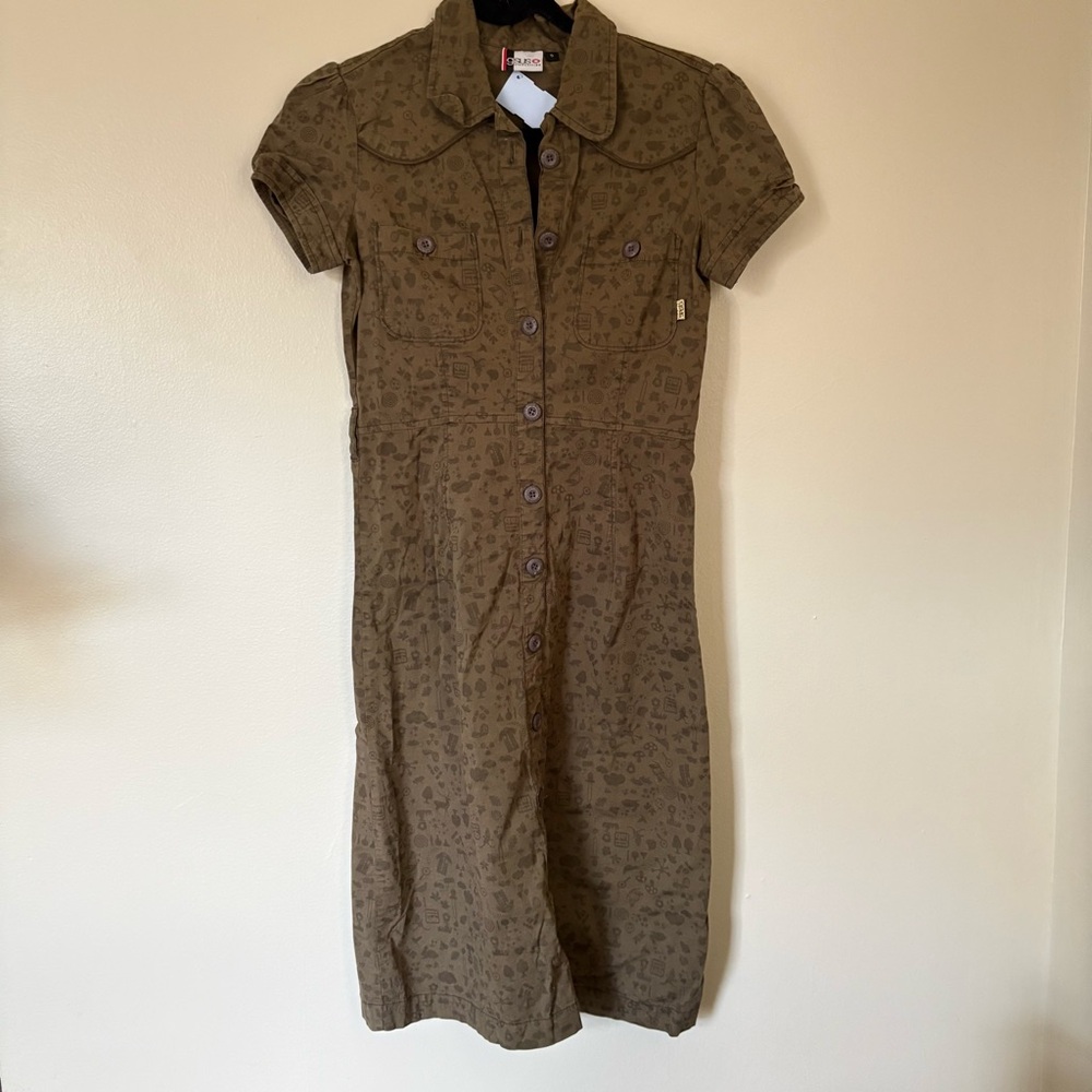 gsus sindustries | Olive Midi Printed Dress | Size Small